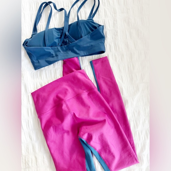 Workout Set Outfit Peloton JoyLab Small XS Pink Leggings Blue Sports Bra - Picture 7 of 7